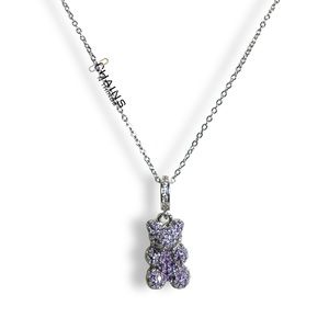 Gummy Bear Necklace Purple Silver Stainless steel Cubic Zircon women rhinestone